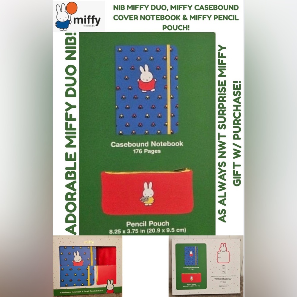 NWT MIFFY CASEBOUND NOTEBOOK W/ CUTE PEN POUCH! ADD NIB MIFFY PENS 4 FREE!